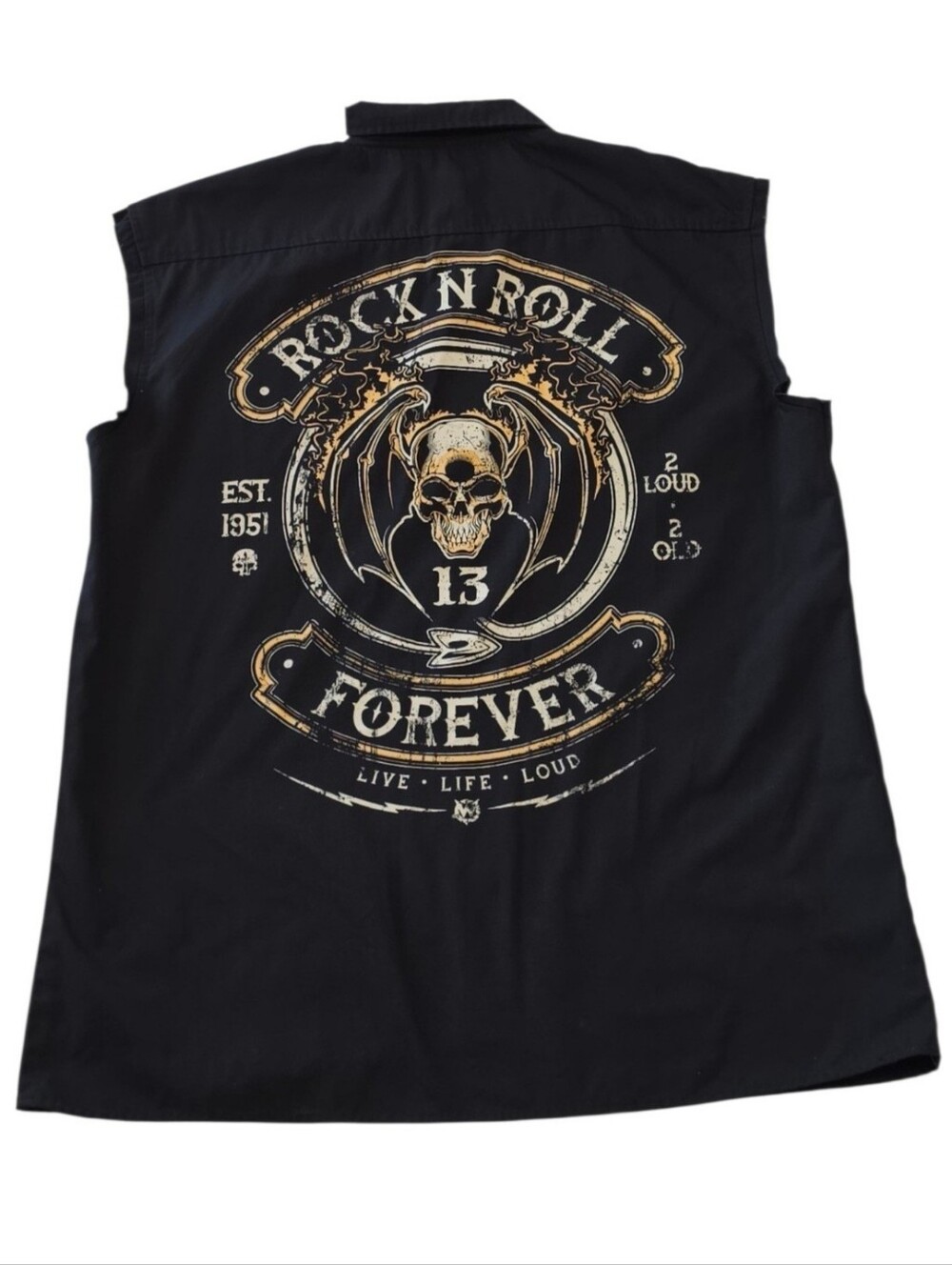 Wornstar Black Skull Sleeveless Button-down Work Shirt Men's XL